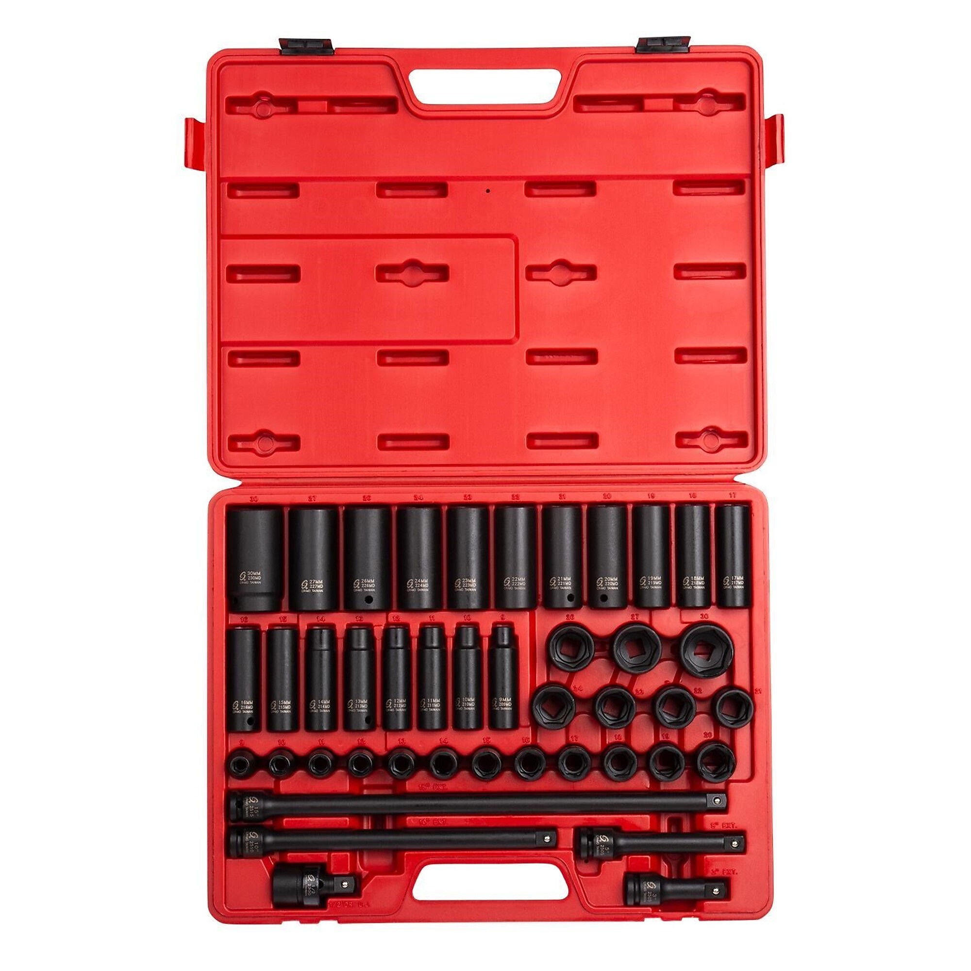 Sunex Tools 1/2in. Metric 6-Point Standard/Deep Impact Socket Set — 43 Pieces, Model# 2569